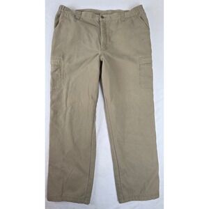 LL Bean Cargo Pants Mens 40x32 Khaki Comfort Waist Fleece Lined Canvas 277830